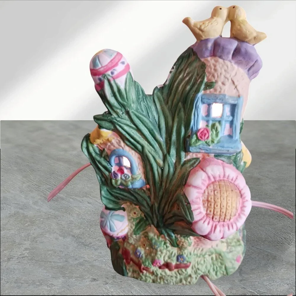 Cottontale Cottage Lighted Porcelain Bunny Flower Shop Figurine